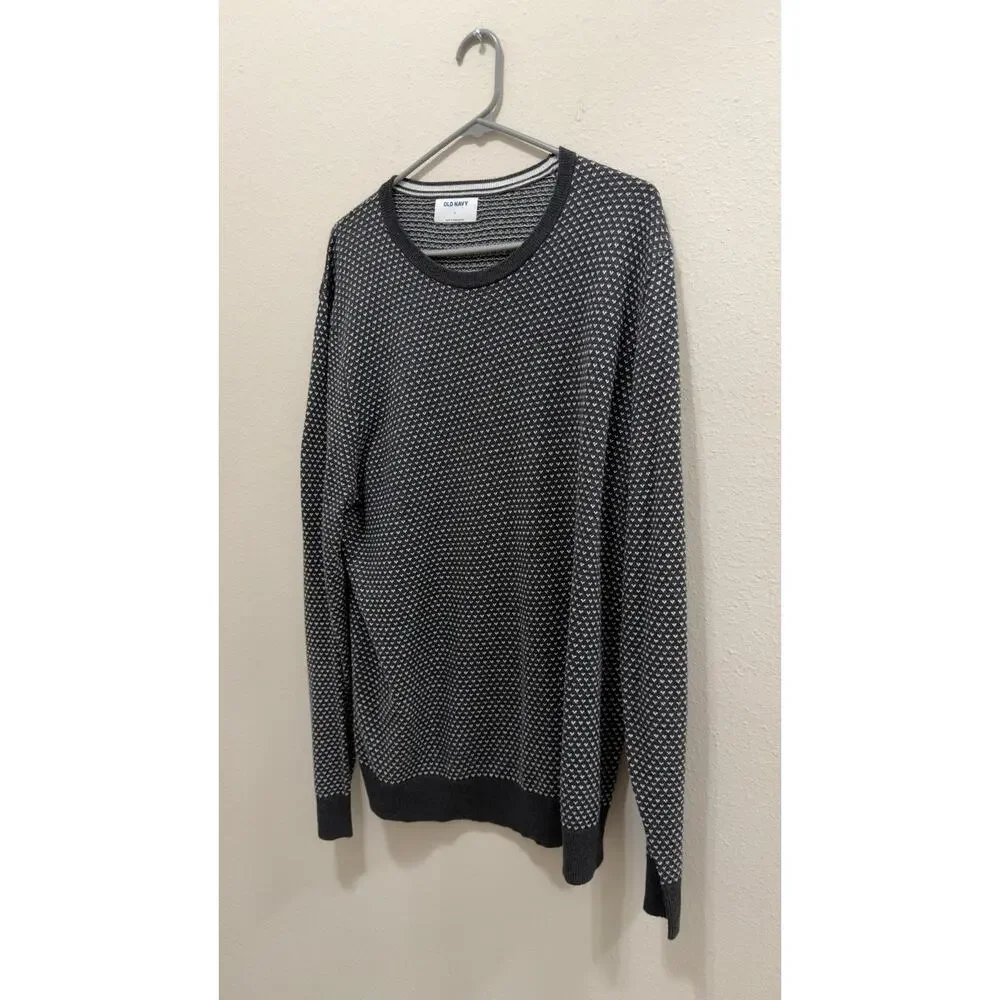 Old Navy Men's Black White Micro Pattern Knit Crewneck Sweater XL